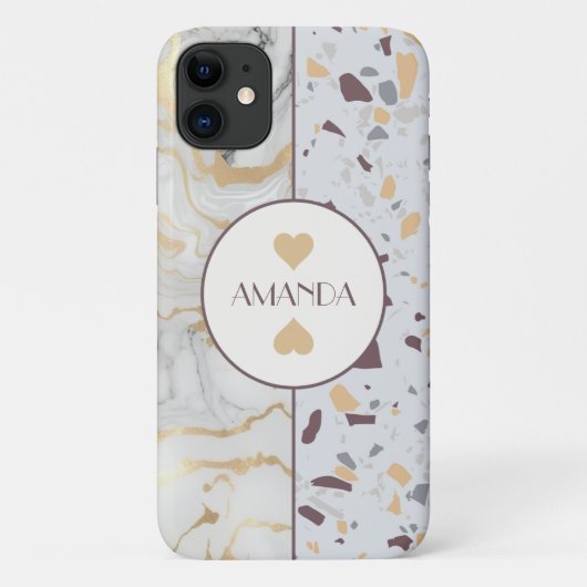 Liefde Terrazzo Marmeren iPhone Case klantnaam (Achterkant)