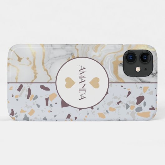 Liefde Terrazzo Marmeren iPhone Case klantnaam (Achterkant (horizontaal))