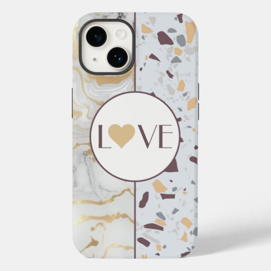 Liefde Terrazzo Marmeren iPhone Case met Gouden Ha (Achterkant)