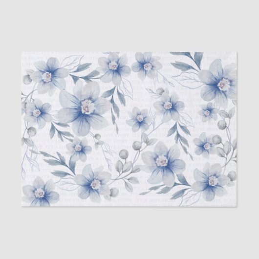 Liefde Text Stofblauwe Aquarel Bloem Tissuepapier (Voorkant)