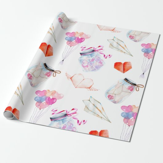 Liefde thema Valentijn waterverf Cadeaupapier (Uitgerold)