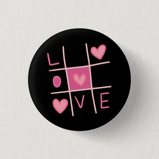 Liefde Tic Tac Toe Speld | Valentijnsdag Cadeau Ronde Button 3,2 Cm (Voorkant)