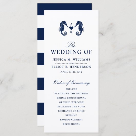 Liefde Tide Seahorse Thmed Monogram Programmakaart (Voorkant / Achterkant)