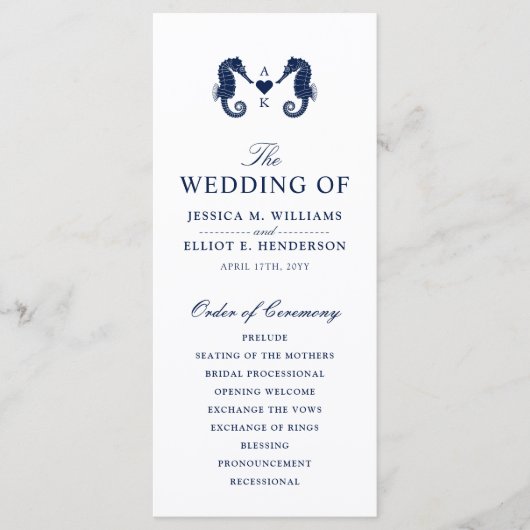 Liefde Tide Seahorse Thmed Monogram Programmakaart (Voorkant)