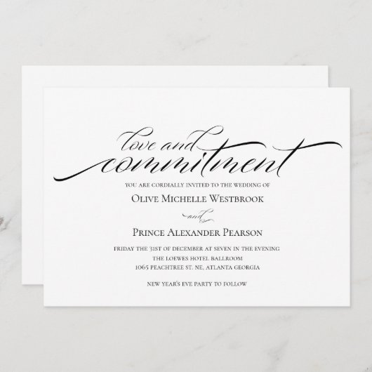 Liefde & Toewijding | Zwart & Wit Bruiloft uitnodi Kaart (Voorkant / Achterkant)