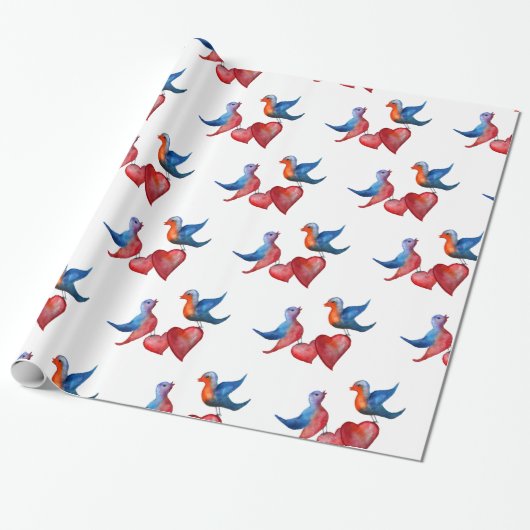 Liefde, Tortelduifjes, Waterverf Vogels die papier (Uitgerold)