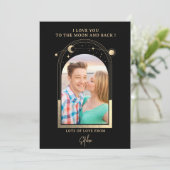 Liefde tot aan de maan Foto Celestiaal Zwart Goud Feestdagenkaart (Staand voorkant)