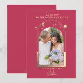 Liefde tot aan de maan Foto Hemels Magenta Goud Feestdagenkaart (Voorkant / Achterkant)