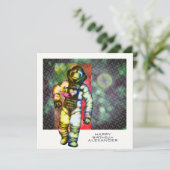 Liefde tot de Maan Astronaut Cool Gelukkige Verjaa Feestdagenkaart (Staand voorkant)