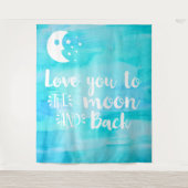 Liefde tot de Maan Blauwe Waterverf Typografie Wandkleed (Voorkant)