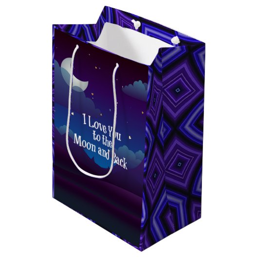 Liefde tot de Maan en terug, Blauw Indigo Medium Cadeauzakje (Voorkant Gekanteld)