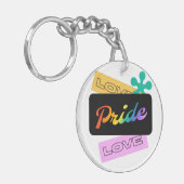 Liefde trots liefde. LGBT+pride. RegenboogSleutelh Sleutelhanger (Voorkant Links)