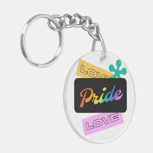 Liefde trots liefde. LGBT+pride. RegenboogSleutelh Sleutelhanger (Voorkant Links)