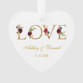 Liefde Trouwnamen Datum Bourgondië Floral Gold Ornament (voorkant)