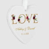 Liefde Trouwnamen Datum Bourgondië Floral Gold Ornament (voorkant)