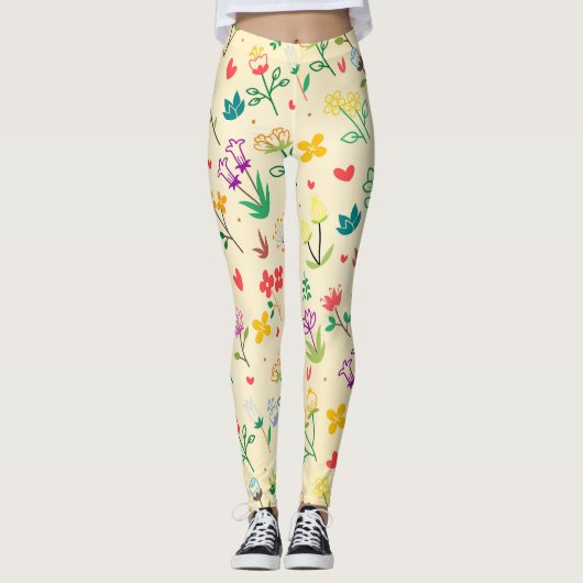 Liefde Tuin Lente Bloemen & Harten Leggings (Voorkant)