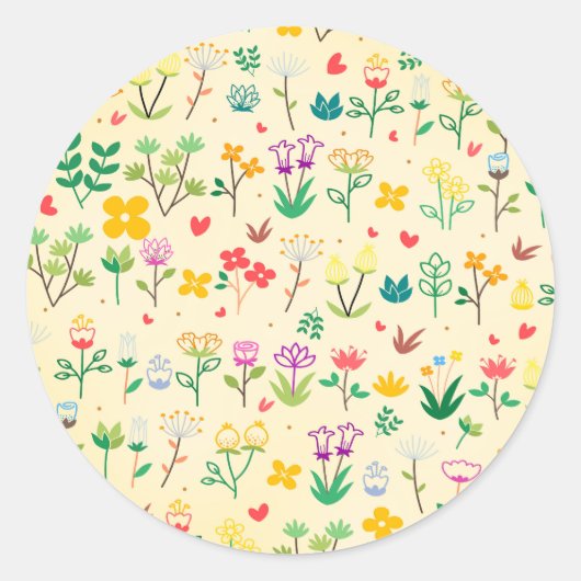 Liefde Tuin Lente Bloemen & Harten Ronde Sticker (Voorkant)