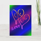 Liefde twee harten regenboog gepersonaliseerd kaart (Voorkant)