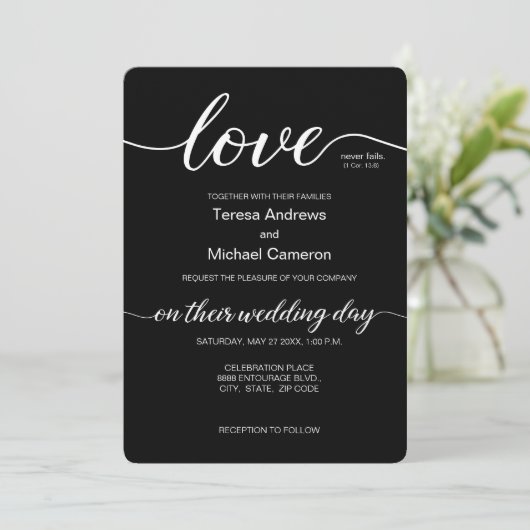 Liefde typografie Elegant Bruiloft script Kaart (Staand voorkant)