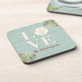 LIEFDE Typografie Kust Zand Dollar Rustiek Strand Bier Onderzetter (Linkerzijde)