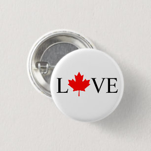 Liefde typografie met Canada rode esdoorn blad Ronde Button 3,2 Cm