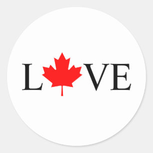 Liefde typografie met Canada rode esdoorn blad Ronde Sticker