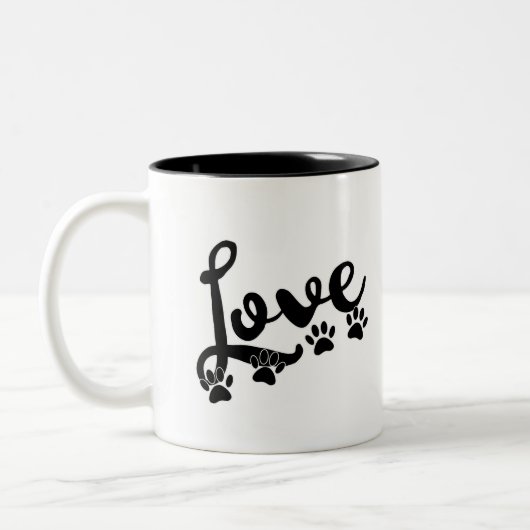 Liefde typografie met honden tweekleurige koffiemok (Links)