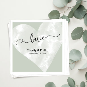 "Liefde" typografie met wit hart en saliegroen Servet