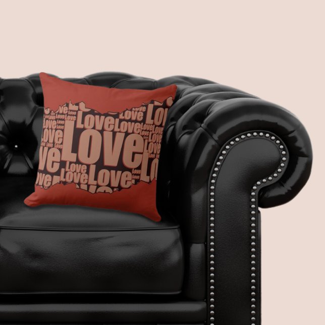Liefde typografie patroon opkomende rood en zwart kussen (Emerging Love Typography, Red Throw Pillow)