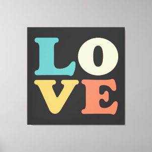 Liefde Typografie Retro Kleur Vierkant Canvas Afdruk