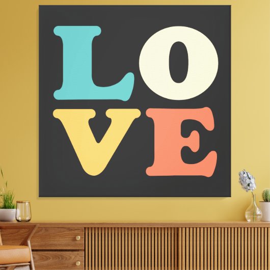 Liefde Typografie Retro Kleur Vierkant Canvas Afdruk (Insitu (Woonkamer))