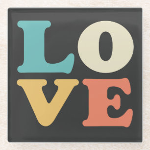 Liefde Typografie Retro Kleur Vierkant Glazen Onderzetter