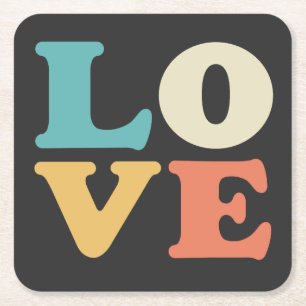 Liefde Typografie Retro Kleur Vierkant Kartonnen Onderzetters