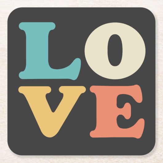 Liefde Typografie Retro Kleur Vierkant Kartonnen Onderzetters (Voorkant)