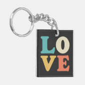 Liefde Typografie Retro Kleur Vierkant Sleutelhanger (Voorkant Links)