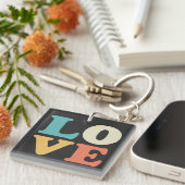 Liefde Typografie Retro Kleur Vierkant Sleutelhanger (Voorkant Rechts)