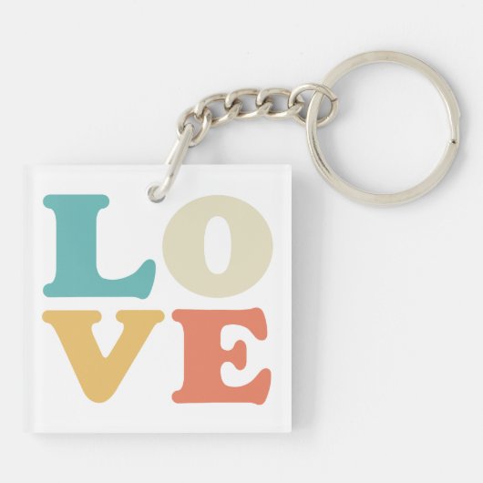 Liefde Typografie Retro Kleur Vierkant Sleutelhanger (Achterkant)