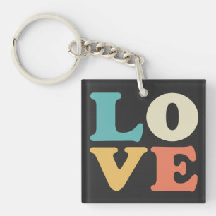 Liefde Typografie Retro Kleur Vierkant Sleutelhanger