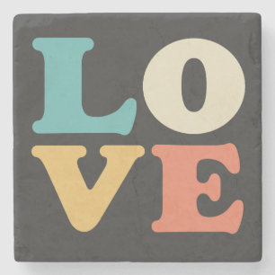 Liefde Typografie Retro Kleur Vierkant Stenen Onderzetter