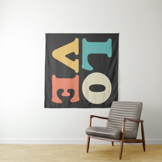 Liefde Typografie Retro Kleur Vierkant Wandkleed (In Situ (horizontaal))