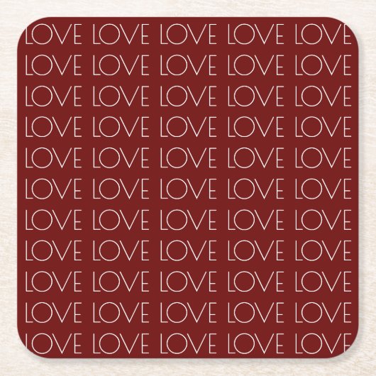 Liefde Typografie Rode Vierkante Papieren Drank On Kartonnen Onderzetters (Voorkant)