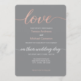 Liefde typografie Roos Gold Script op grijs bruilo Kaart