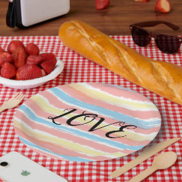 Liefde Typografie Roze Geel Blauw Waterverf Papieren Bordje