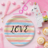 Liefde Typografie Roze Geel Blauw Waterverf Papieren Bordje (Feest)