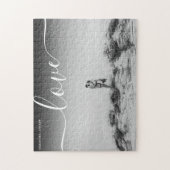 Liefde typografie script zwarte witte trouwfoto legpuzzel (Verticaal)