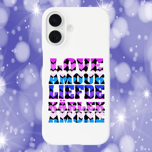 Liefde Typografie Talen Harten Roze Paarse Blauw Case-Mate iPhone Case