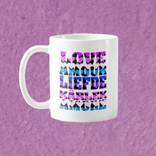 Liefde Typografie Veel Talen Hartjes Roze Koffiemok