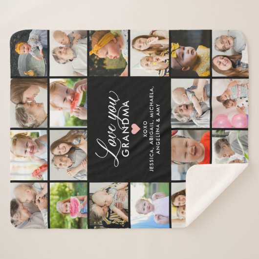 Liefde u Grandma/Nana/Granny 20-fotocollage Sherpa Deken (Voorkant (horizontaal))