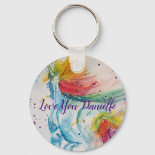 Liefde u Rainbow Unicorn Waterverf Key Ring noemt Sleutelhanger