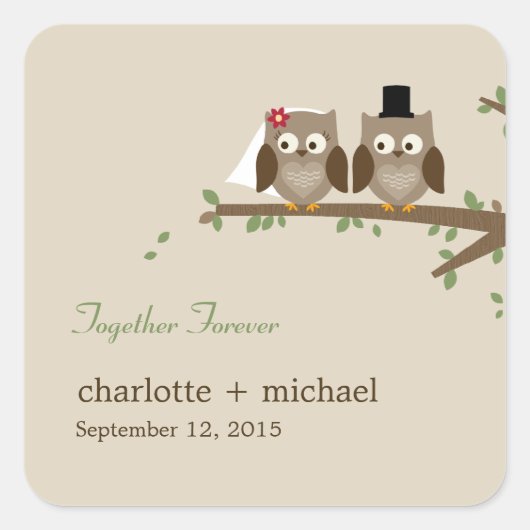 Liefde Uilen Favor Sticker (Voorkant)